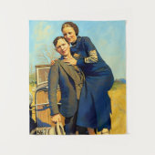 Tenture Bonnie Parker Clyde Barrow 1933 Peinture Faux (Devant)