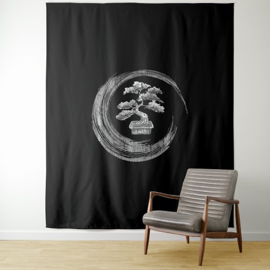 Tenture bonsai tree enso    circlezen calligraphie art (En situation)