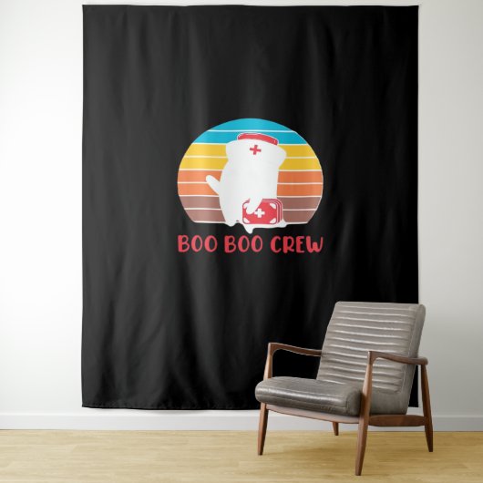 Tenture Boo Boo Crew Nurse Funny Ghost Halloween Classique (En situation)