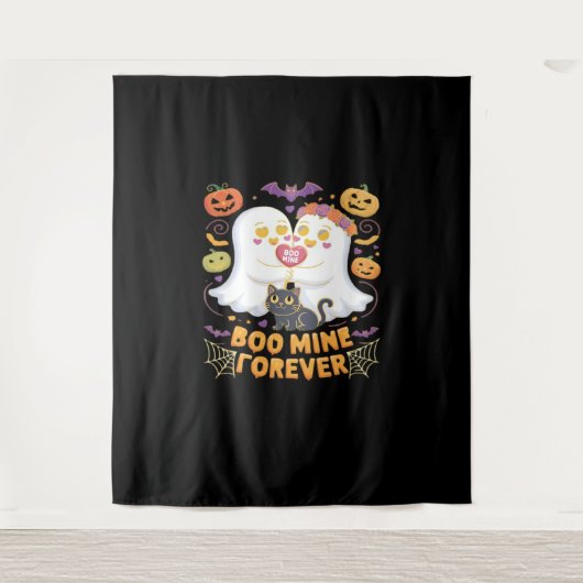 Tenture Boo Mine Forever Mignonne Fantômes Noir Chat Aimer (Devant)