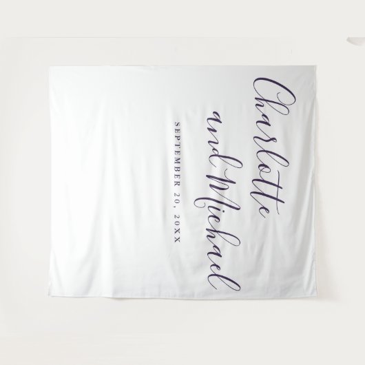 Tenture Booth Mariage de photos violet Script (Devant (Horizontal))