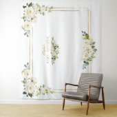 Tenture Booth Photo Bébé Fille Fleurs Blanches Dorées (En situation)