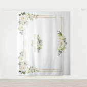 Tenture Booth Photo Bébé Fille Fleurs Blanches Dorées (Devant)