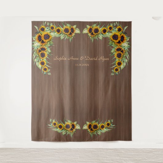Tenture Booth Photo Bois Mariage Tournesols Rustiques (Devant)