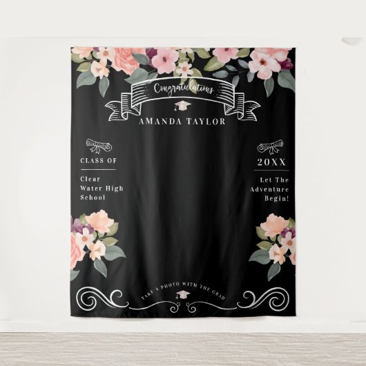 Tenture Booth photo de fête de fin d'études aquarelle flor (Devant)
