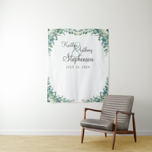 Tenture Booth Photo de Mariage Élégant à l'Aquarelle Eucal (En situation)