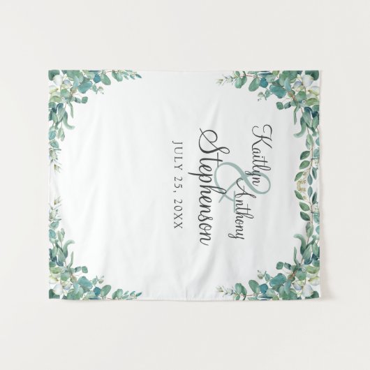 Tenture Booth Photo de Mariage Élégant à l'Aquarelle Eucal (Devant (Horizontal))