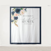 Tenture Booth Photo de Mariage Fleurie Bleu Marine et Rose (Devant)