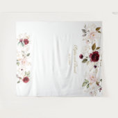 Tenture Booth Photo de Mariage Fleurs Dorées Rouge Bourgog (Devant (Horizontal))