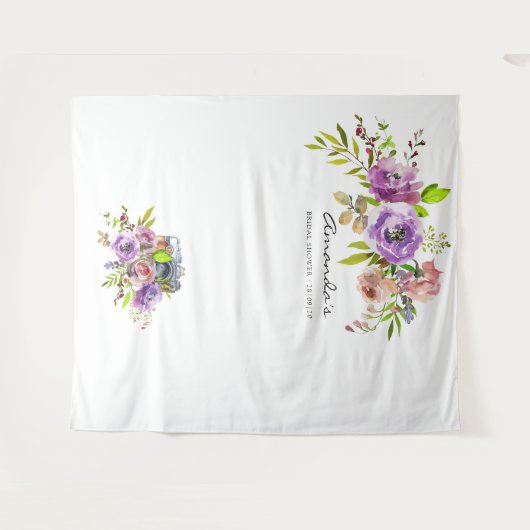 Tenture Booth Photo de Mariage Floral Aquarelle de Printem (Devant (Horizontal))