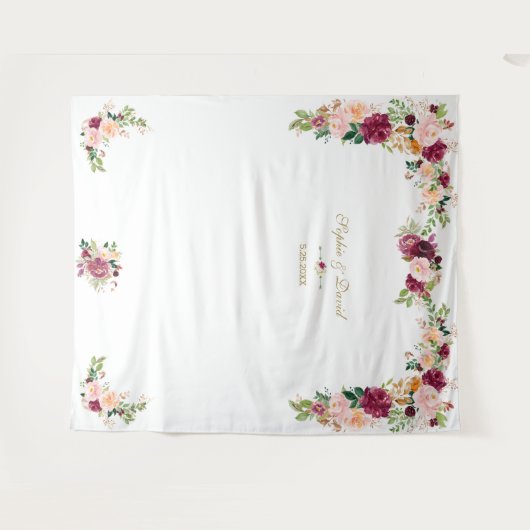 Tenture Booth Photo de Mariage Floral Saffron Touche de Bo (Devant (Horizontal))