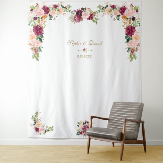 Tenture Booth Photo de Mariage Floral Saffron Touche de Bo (En situation)