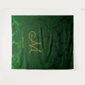 Tenture Booth Photo de Mariage Monogramme Or Vert Chasseur (Devant (Horizontal))