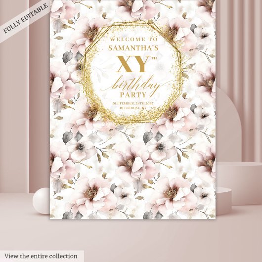 Tenture Booth Photo de Naissance Fleur Blush Élégant Or Iv