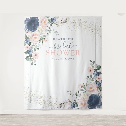 Tenture Booth Photo Fleurs Rose Pâle Bleu Poussiéreux (Devant)