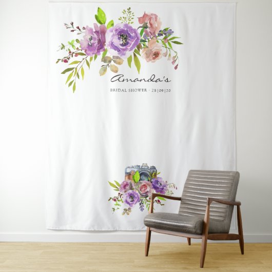 Tenture Booth Photo Mariage Aquarelle Florale de Printemps (En situation)