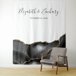 Tenture Booth Photo Mariage Chic Agate Or Noir