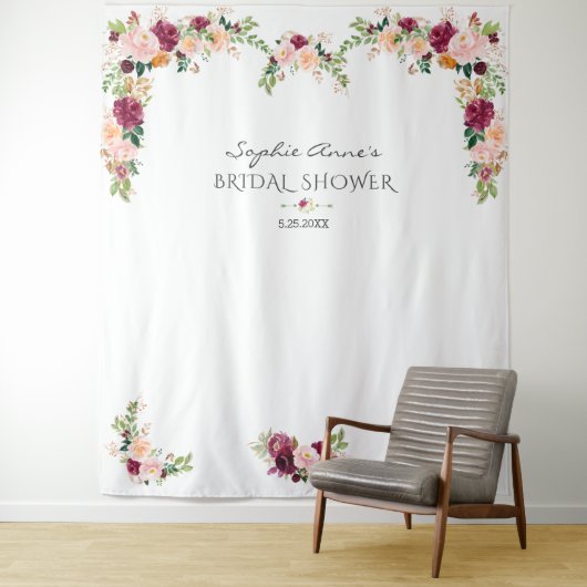 Tenture Booth Photo Mariage Floral Saffron Bourgogne (En situation)