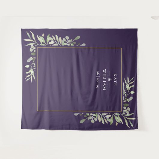 Tenture Booth Photo Mariage Purple Greenery (Devant (Horizontal))