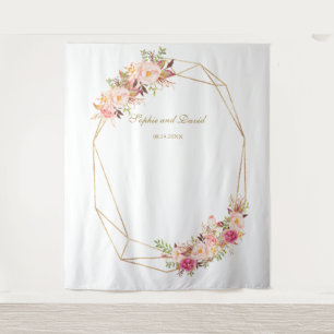 Tenture Booth photo Mariage rose fleuri de luxe