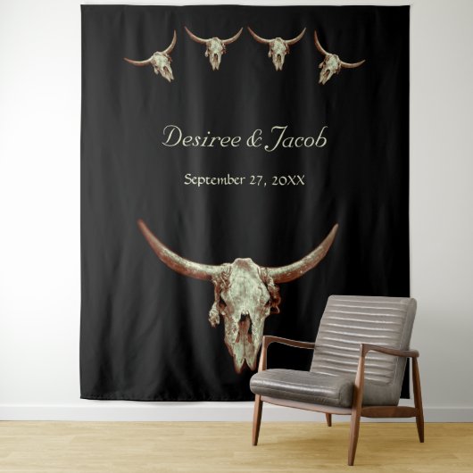 Tenture Booth photo Mariage Rustic Bull Skull (En situation)