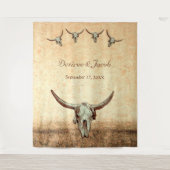 Tenture Booth photo Mariage Western Brown Bull Skull (Devant)