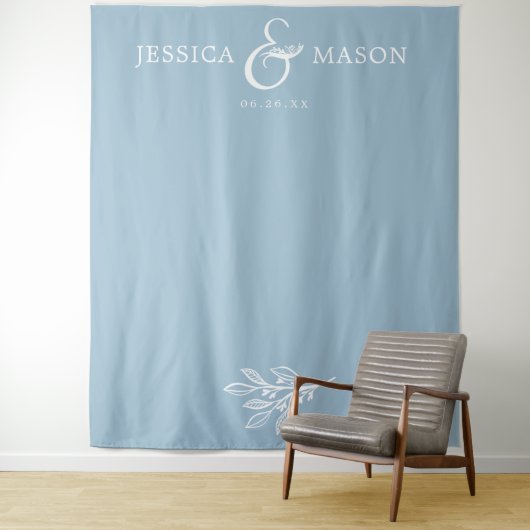 Tenture Booth photo Rustique Dusty Blue Mariage (En situation)