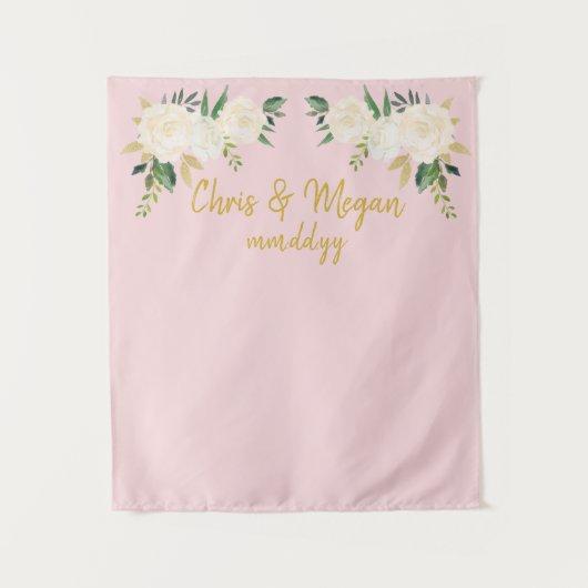Tenture Booth Prop Mariage Boho fond rose or (Devant)