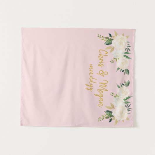 Tenture Booth Prop Mariage Boho fond rose or (Devant (Horizontal))