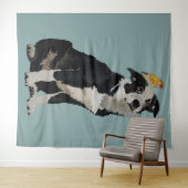 TENTURE BORDER COLLIE ET OISEAU D'OR (En situation (horizontale))