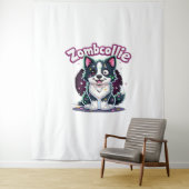 Tenture Bordure Collie BC Chien Zombie Halloween Essentiel (En situation)