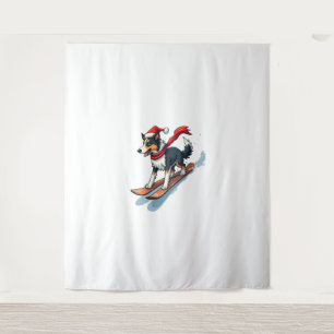 Tenture Bordure Collie Snowboardeur chien