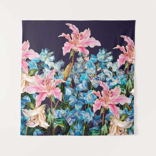 Tenture Bordure horizontale florale. Lys et delphiniums, (Devant)