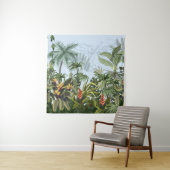 Tenture Bordure transparente avec jungle et fleurs. Vin (En situation)