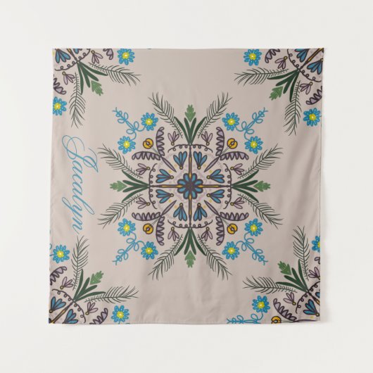 Tenture Botanique moderne Tropical Boho Mandala Nom (Devant (Horizontal))
