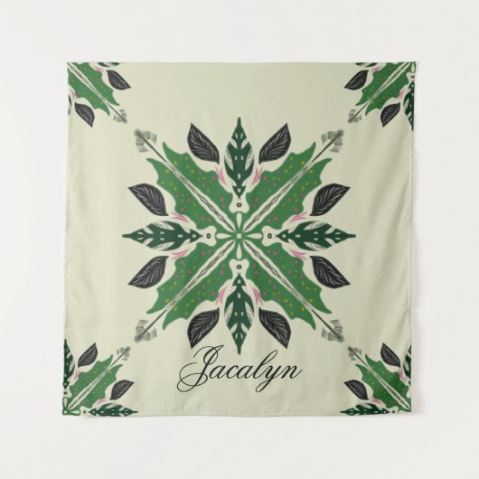Tenture Botanique plante verte Boho vert Mandala Nom (Devant)