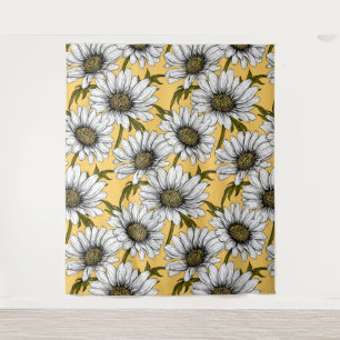 Tenture Bouches blanches, fleurs sauvages sur jaune