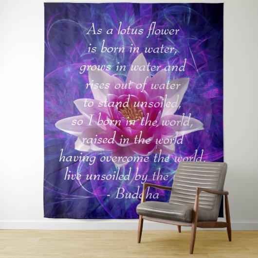 Tenture Bouddha citation Lotus flower (En situation)