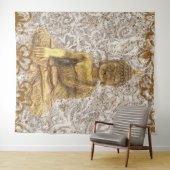 Tenture Bouddha doré fleurs florales dorées (En situation (horizontale))