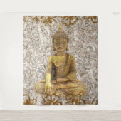 Tenture Bouddha doré fleurs florales dorées (Devant)