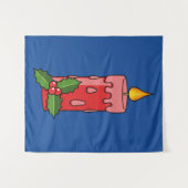 Tenture Bougie de Pilier Rouge de Noël avec Holly (Devant (Horizontal))