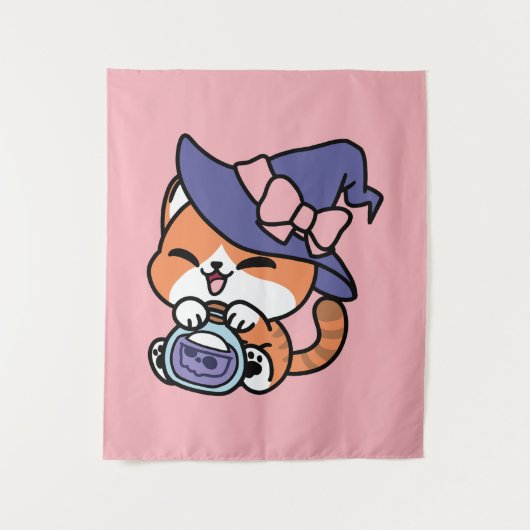 Tenture Bouillon de sorcière chat – Joli design de chat d' (Devant)