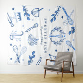 Tenture Boulangerie d'ustensiles Royal Blue & White Baking (En situation (horizontale))