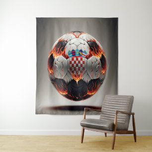 Tenture Boule de football avec flammes et drapeau croate