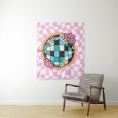 Tenture Boule Disco Rose Groovy Années 60 Hippie Rétro à C (En situation)