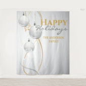 Tenture Boules blanches or ruban élégant Noël salutation (Devant)