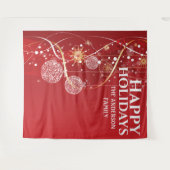 Tenture Boules de noël rouge or flocon de neige chic carte (Devant (Horizontal))