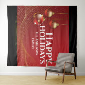 Tenture Boules d'or rouge élégant ruban Noël salutations (En situation (horizontale))