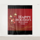 Tenture Boules dorées rouges ruban élégant vœux de Noël  (Devant)