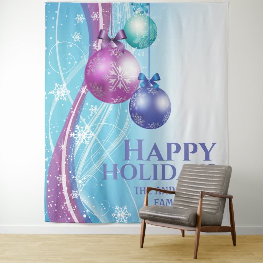 Tenture Boules roses violettes flocon de neige carte de vœ (En situation)